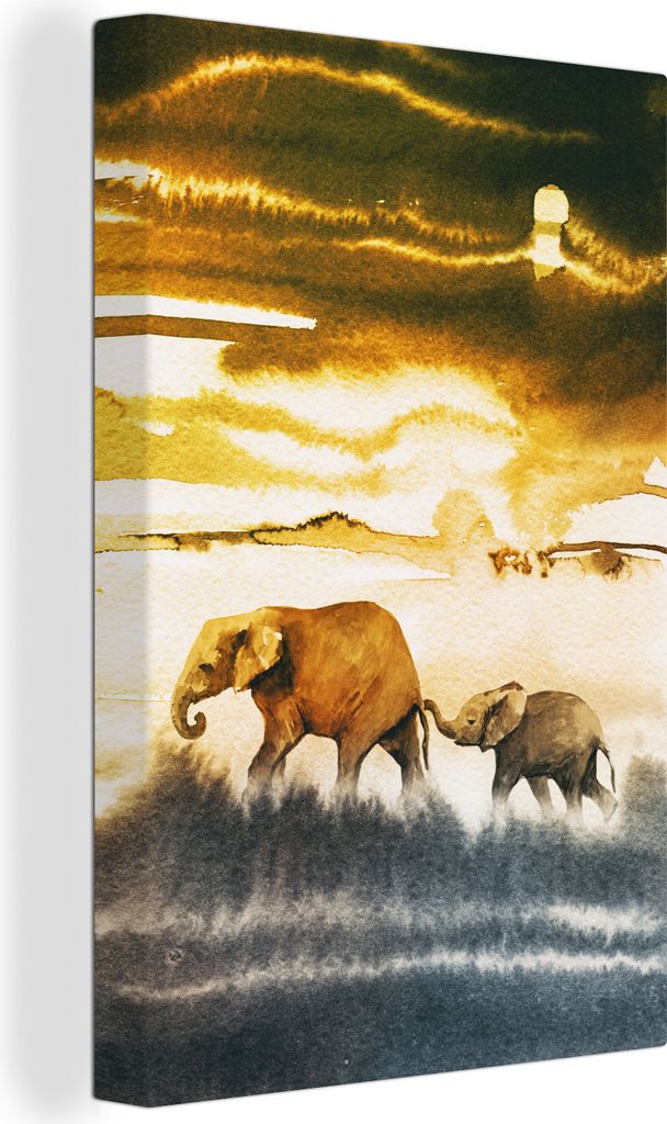 OneMillionCanvasses - Leinwandbilder - 90x140 cm, Elefant - Schwanz - Gelb - Blau, Wandbilder Kunstdruck Wanddekoration - Wandschmucke - Schlafzi...