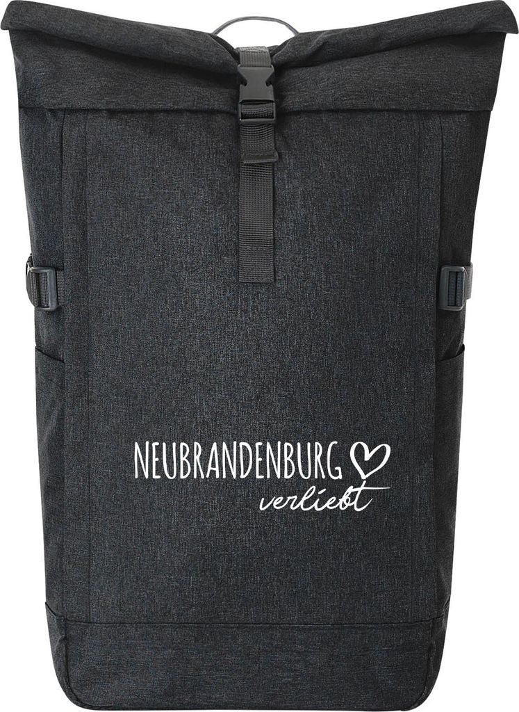 Huuraa Kurierrucksack Neubrandenburg verliebt 30-44 Liter Black Melange Fairtrade Rolltop Rucksack Geschenkidee