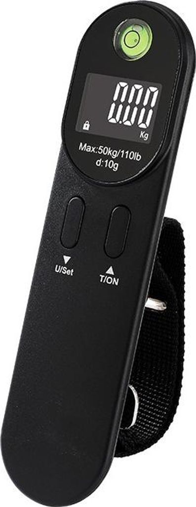 INF Tragbare Kofferwaage mit Batterie, 50 kg/10 g, für Reise und Gepäck Schwarz