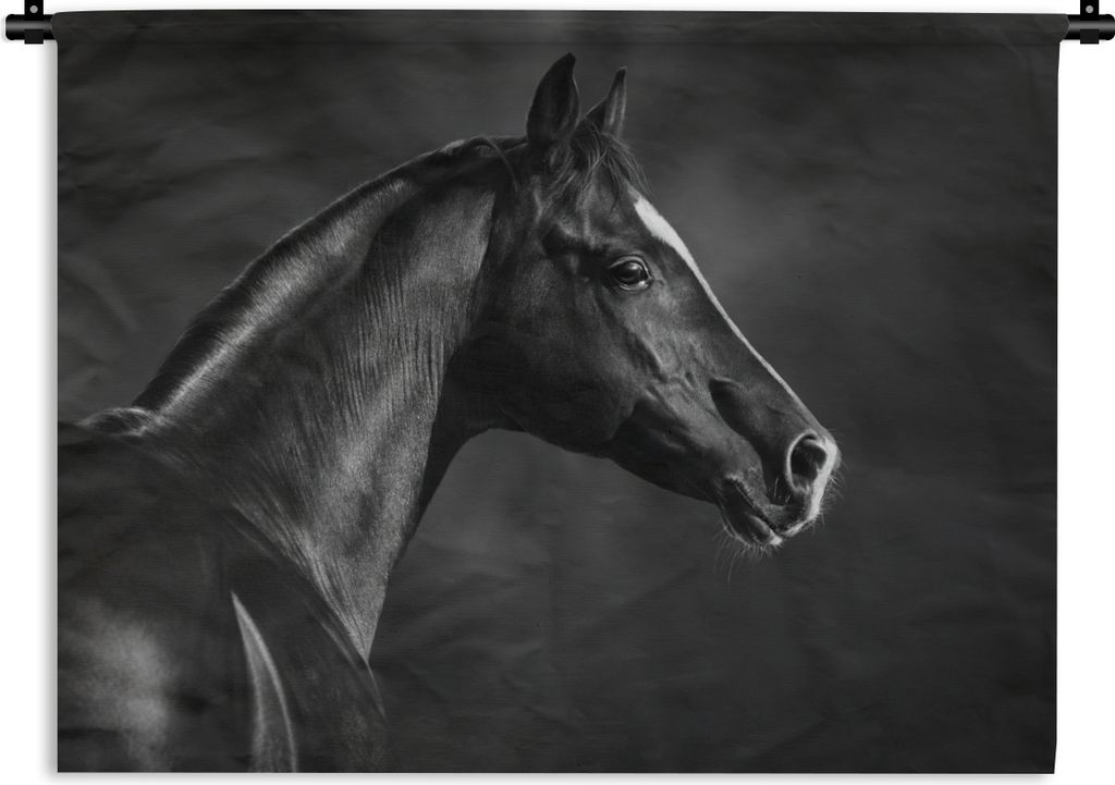 MuchoWow Wandteppich Wandbehang Pferd - Tiere - Schwarz - Weiß - Porträt 60x45 cm Tapisserie Dekoration Wandtuch - Das Schlafzimmer