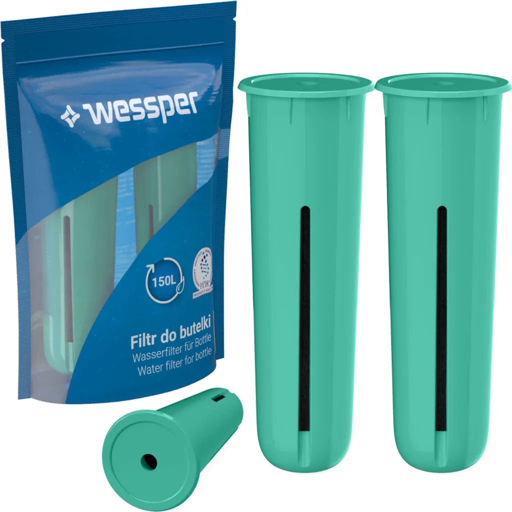 Wessper filtro di ricambio per bottiglia d'acqua in confezione da 2 pezzi, adatto per bottiglia Dafi, confezione di ricarica per bottiglia d'acqua sportiva, filtro per bottiglia filtrante, turchese