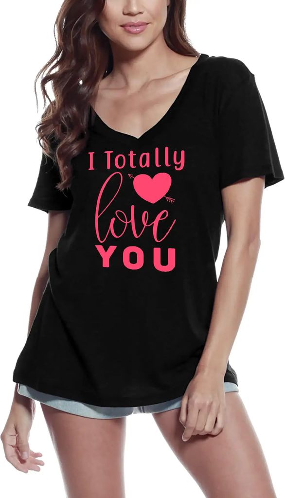 Damen Grafik T-Shirt V-Ausschnitt Ich liebe dich total - Herz – I Totally Love You - Heart – Öko-Verantwortlich Vintage Jahrgang Kurzarm Lusti...