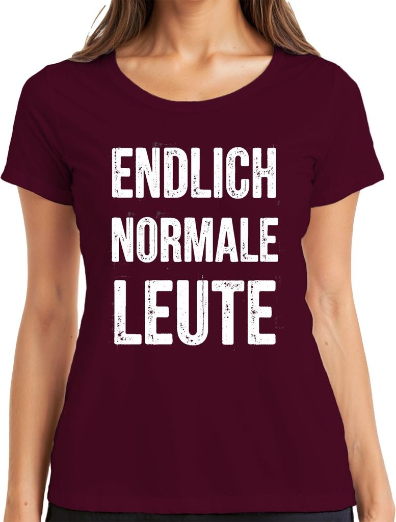 ENDLICH NORMALE LEUTE lustig satirisch Statement Karneval Fasching Damen T-Shirt, Burgundy, M
