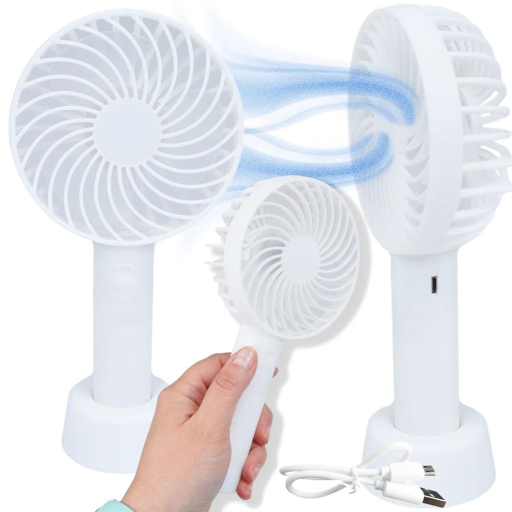 USB Mini Ventilator Tischventilator Handventilator tragbarer Lüfter 3 Stufen Akku weiß