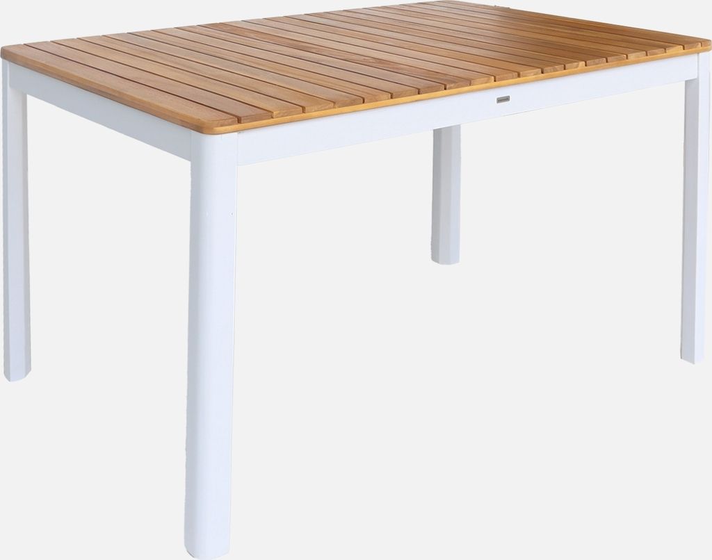 sweeek - Gartentisch aus Akazienholz mit abgerundeten Ecken, 6 Plätze - Weiß