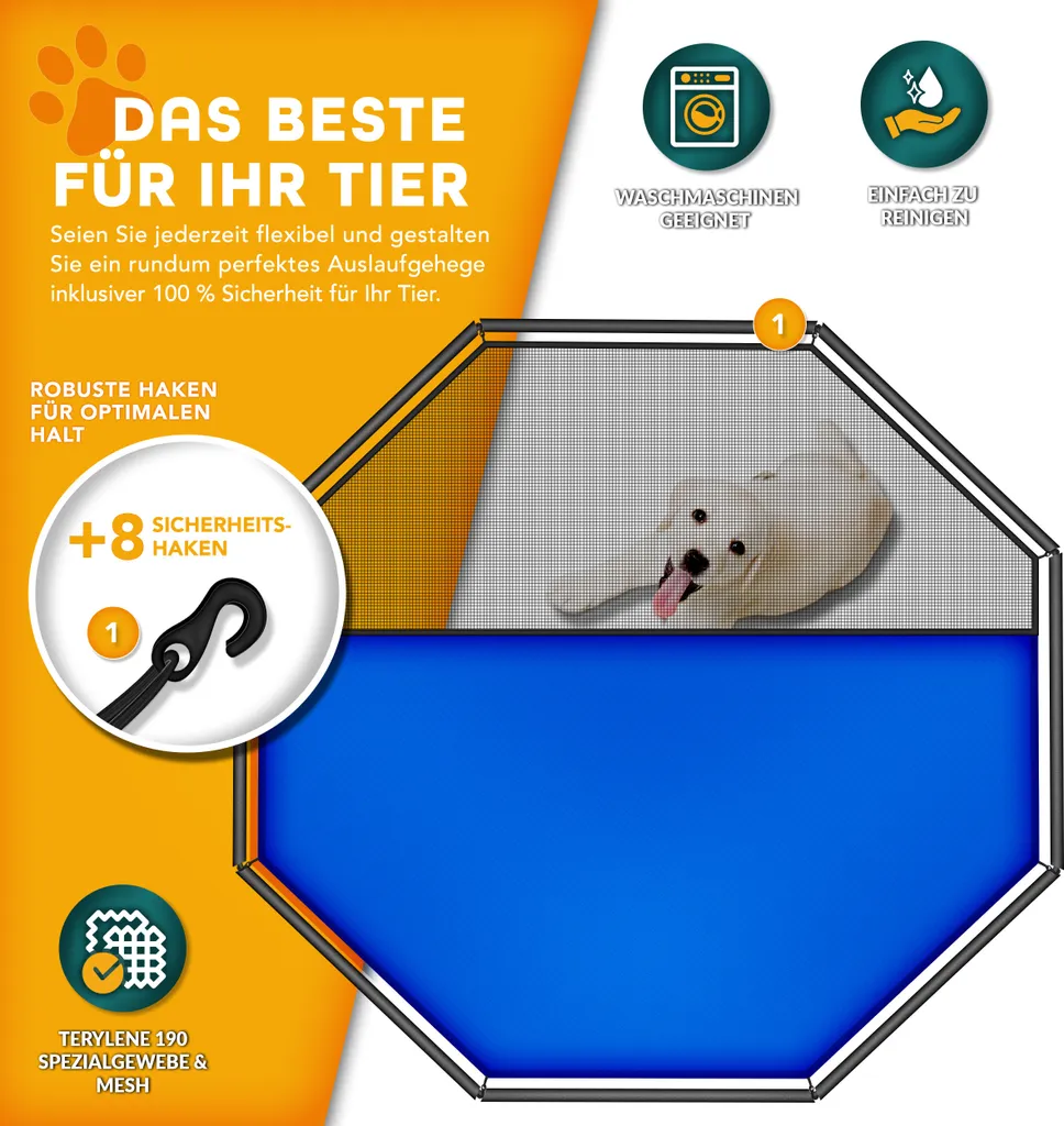 TRESKO® Box per cuccioli alto 60 cm con tetto e ancoraggi a terra | pista per cuccioli 8 pezzi | box per cani pieghevole con porta | montaggio senza attrezzi | box per animali per cani resistente alle intemperie 8 pezzi - 5