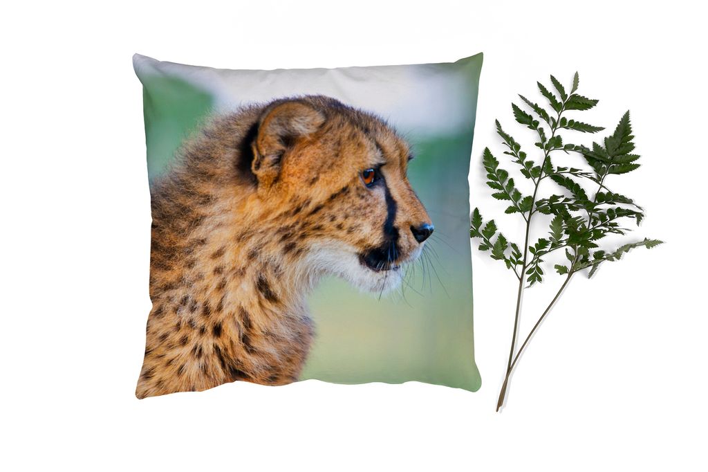 MuchoWow Zierkissen Sofakissen Wohnzimmer Dekokissen 45x45 cm Leopard - Kopf - Haar - Schlafpolster - Polster für das Sofa