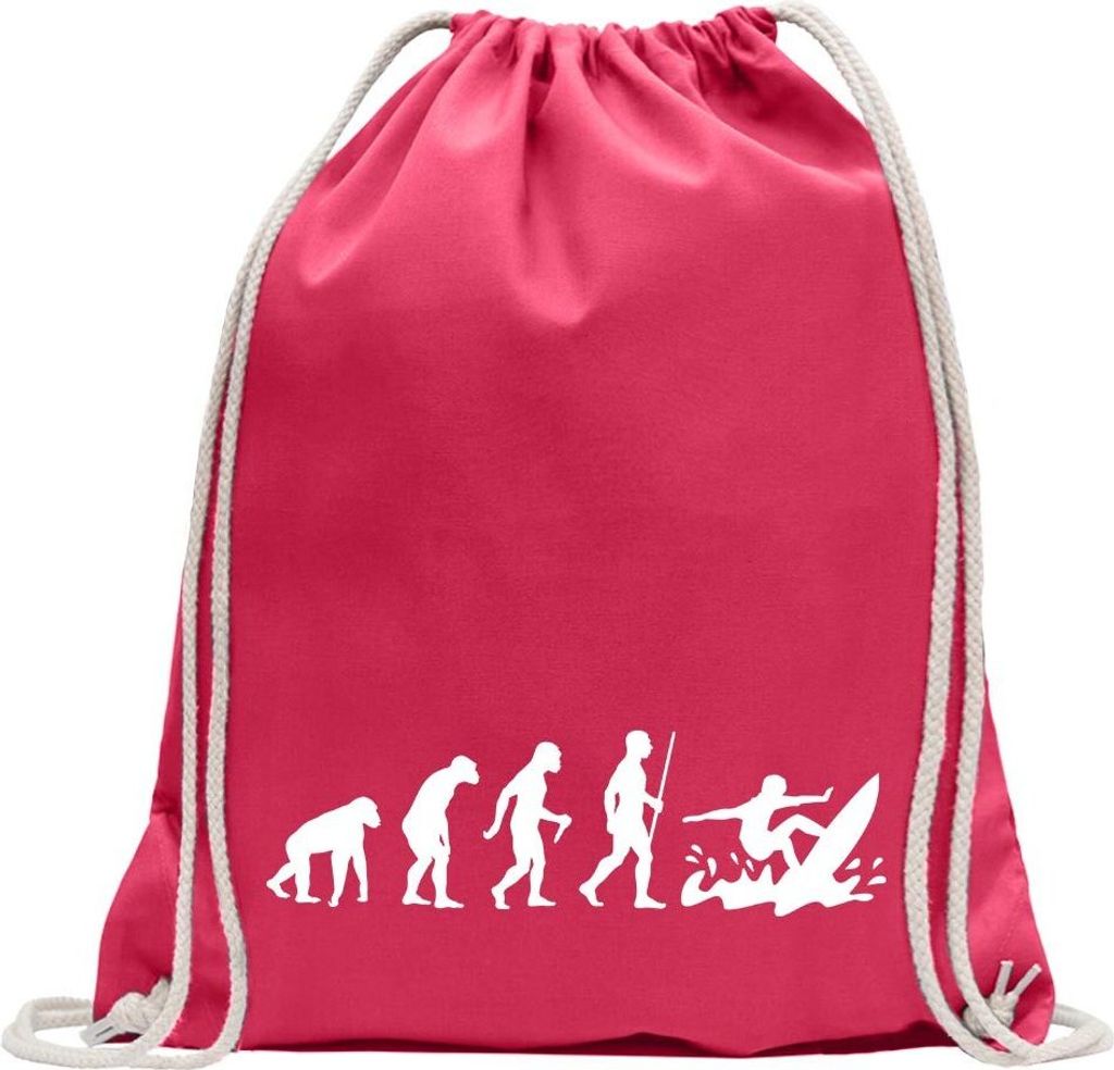 Kiwistar - Turnbeutel - pink - Surfen Wellen Evolution III - Fun Rucksack Sport Beutel Gymsack Baumwolle mit Ziehgurt