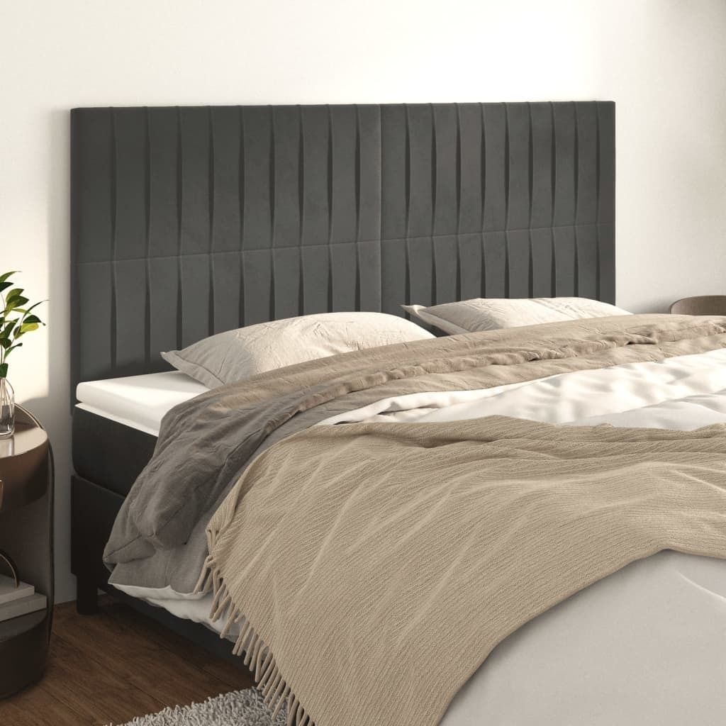 vidaXL Kopfteile 4 Stk. Dunkelgrau 80x5x78/88 cm Samt - Kopfteil - Kopfteile - Bett-Kopfteil - Bettkopfteil