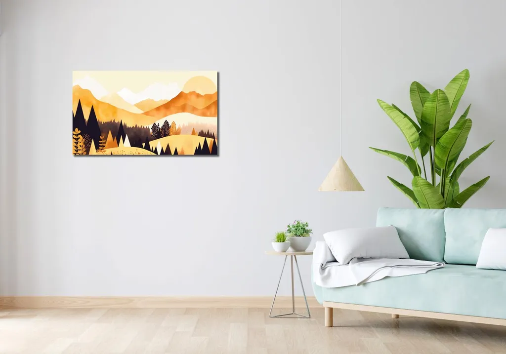 Decorazione Parete Tramonto Dorato 90x50 - Quadro Tela Alta Qualità - 2