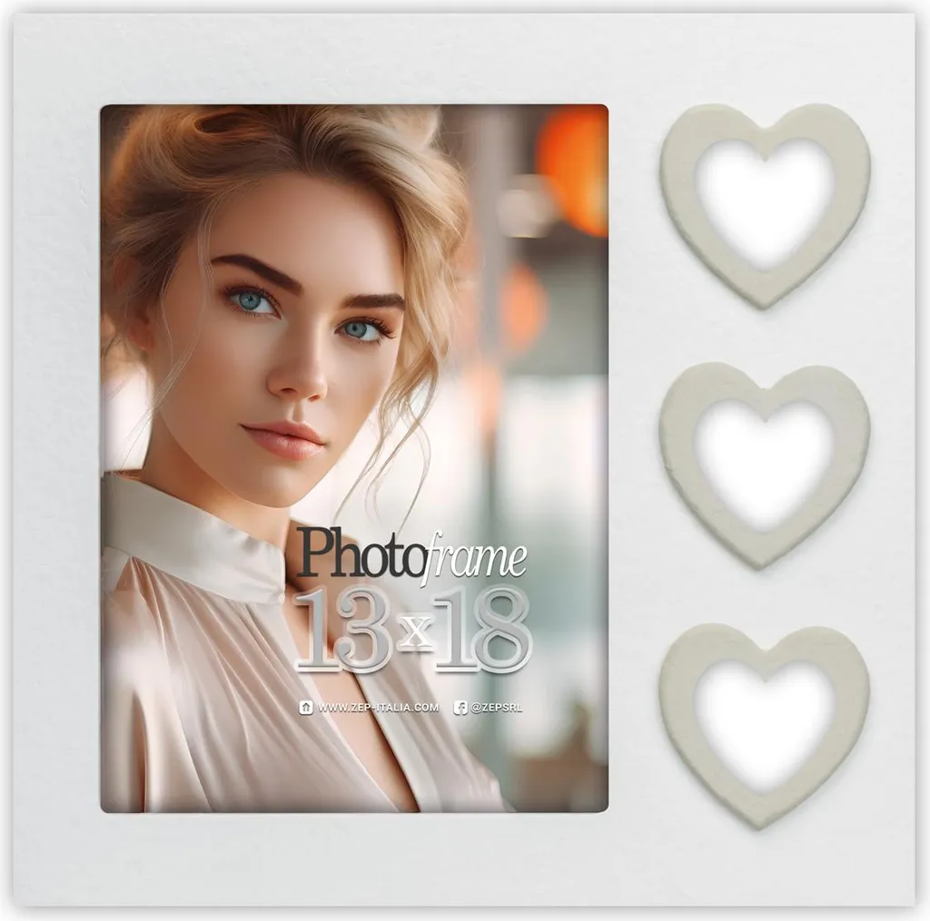Cadre photo bois ZEP Merida blanc 13x18 cm avec motif cœur romantique