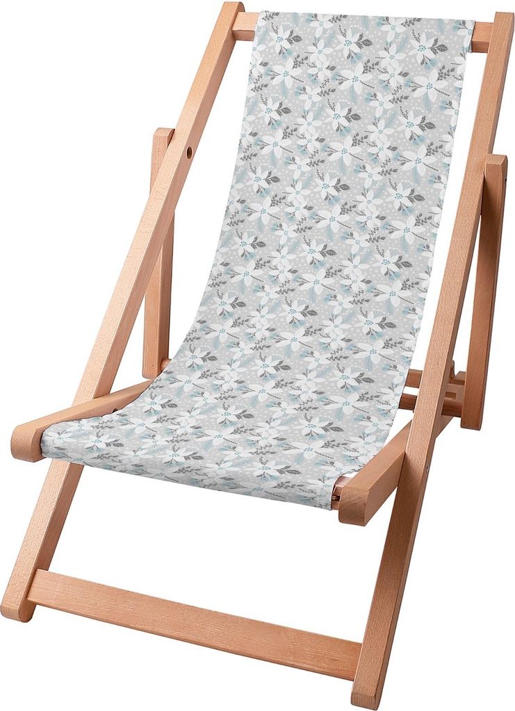 Dreamroots Kinder Liegestuhl klappbar Holz, bis zu 130 kg, Sonnenliege klappbar mit 3-stufiger Neigungsregulierung der Rückenlehne, White Flowers