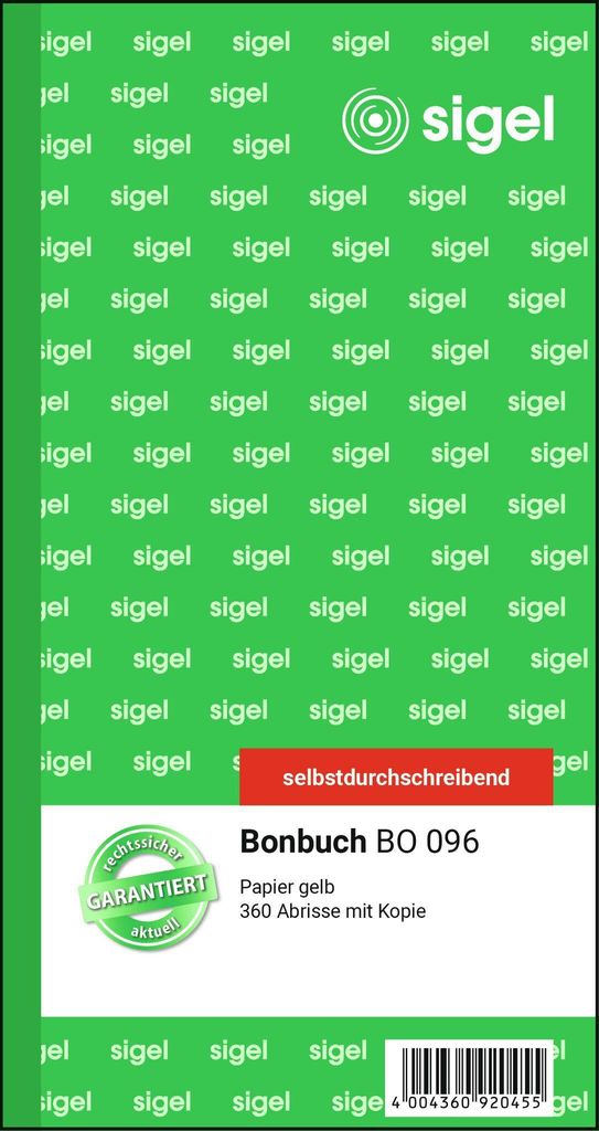 SIGEL BO096 Bonbuch, 360 Abrisse, gelb, 105x200 mm, Produktbild 