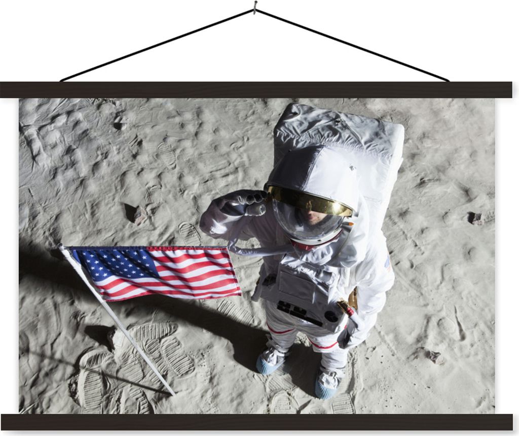 MuchoWow Textilposter Astonaut - Amerika - Flagge 90x60 cm mit schwarzem Rahmen - Aufhängungssatz