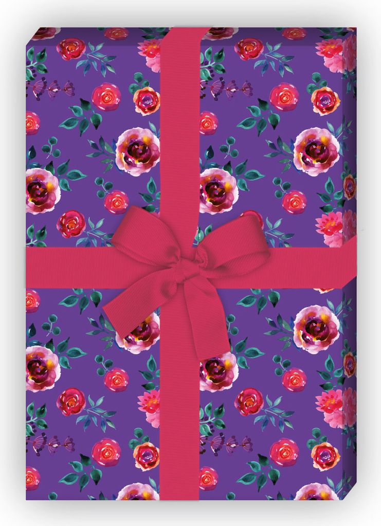 Nostalgisches Geschenkpapier mit Aquarell Rosen, lila zum Einpacken - G11474, 32 x 48cm