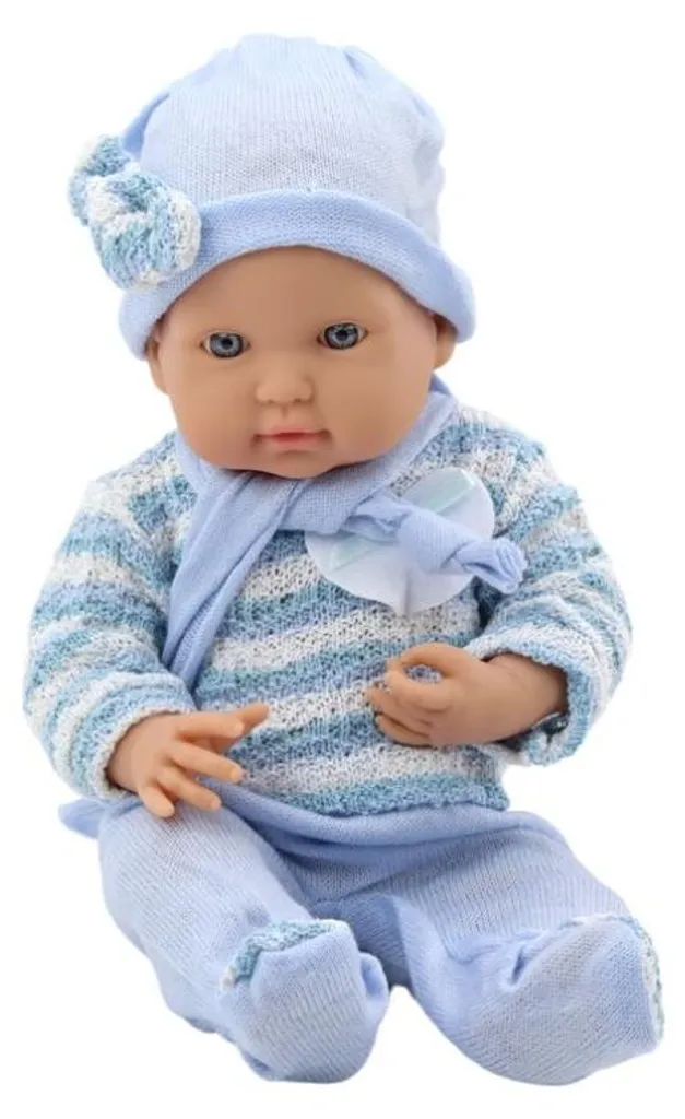 Poupée poupon pour enfant habillé d'un pull rayé et bonnet bleu coton