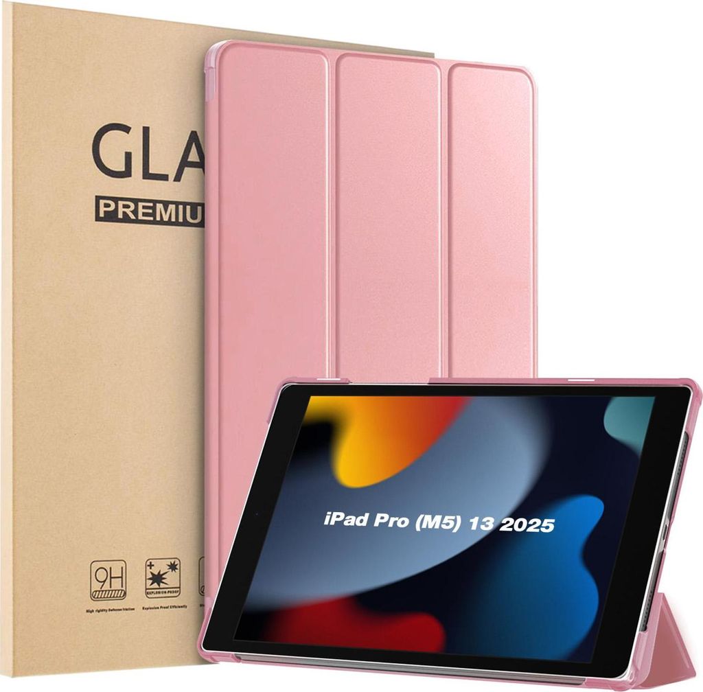 Schutzhülle + 2x 9H Display Glas für Apple iPad Pro 8. Gen (M5) 2025 13 Zoll Cover Case Schutz Tablet Farbe: Rosegold