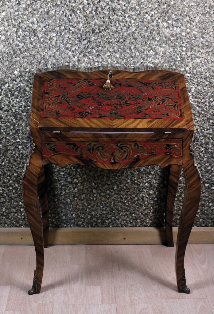 Casa Padrino Barock Sekretär Mahagony Braun Boulle Intarsien B 74 x H 91 x T 38 cm- Sekretär Antik Stil