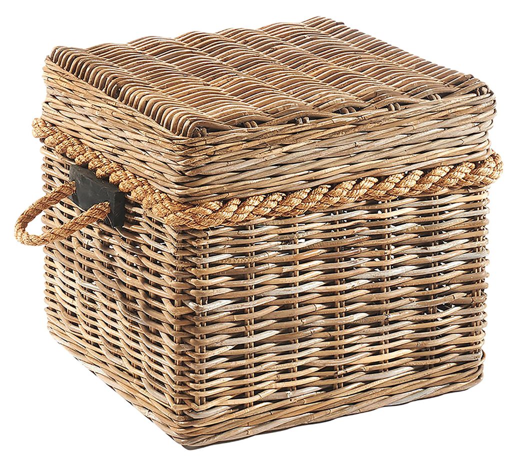 Kobolo Sitzhocker Sitztruhe Truhe 50x50x45 cm mit Stauraum aus Rattan geflochten kubu grey - Aufbewahrung Ordnung Truhen Aufbewahrungstruhe Sitzbänke