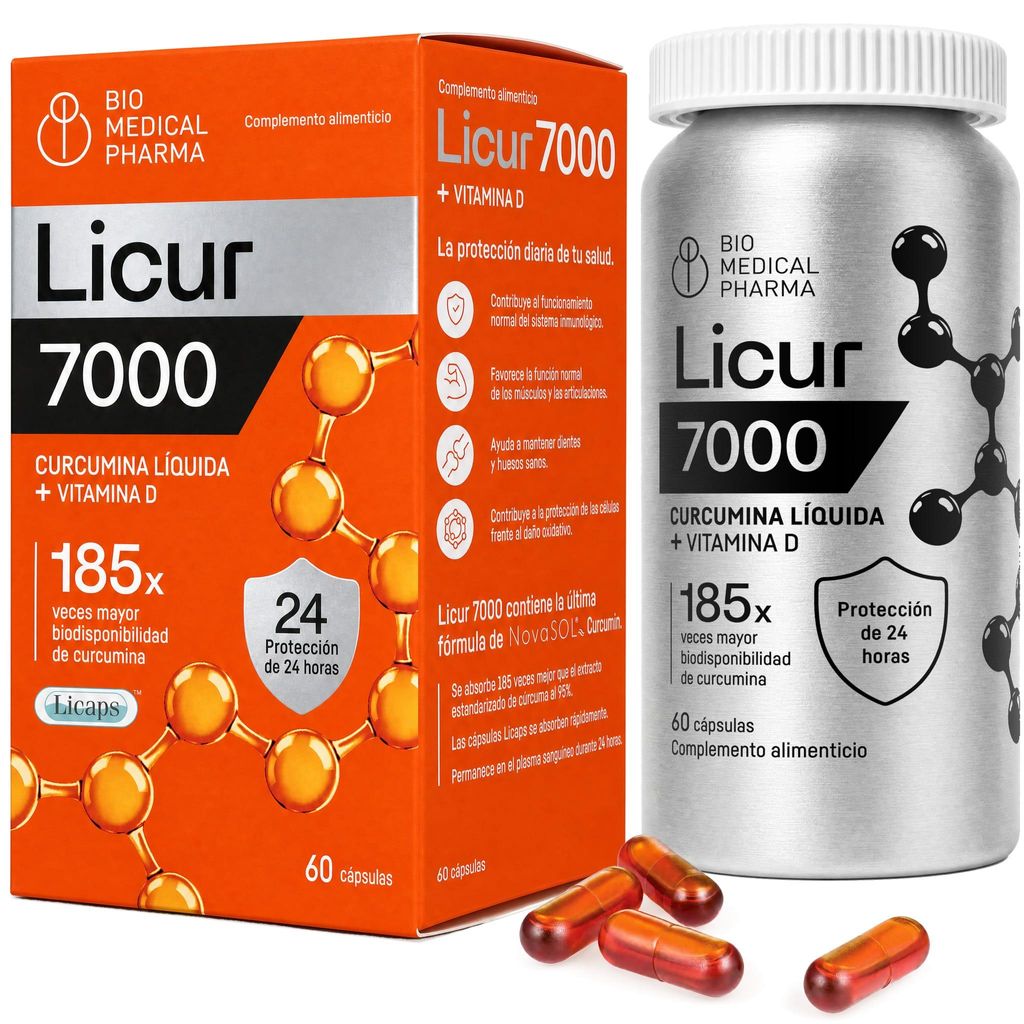 Licur 7000 curcumina NovaSOL con vitamina D3, 60 cápsulas Imagen del producto 