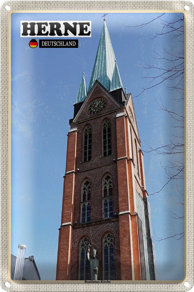 Blechschild Städte Herne Bonifatius-Kirche Architektur 18x12cm