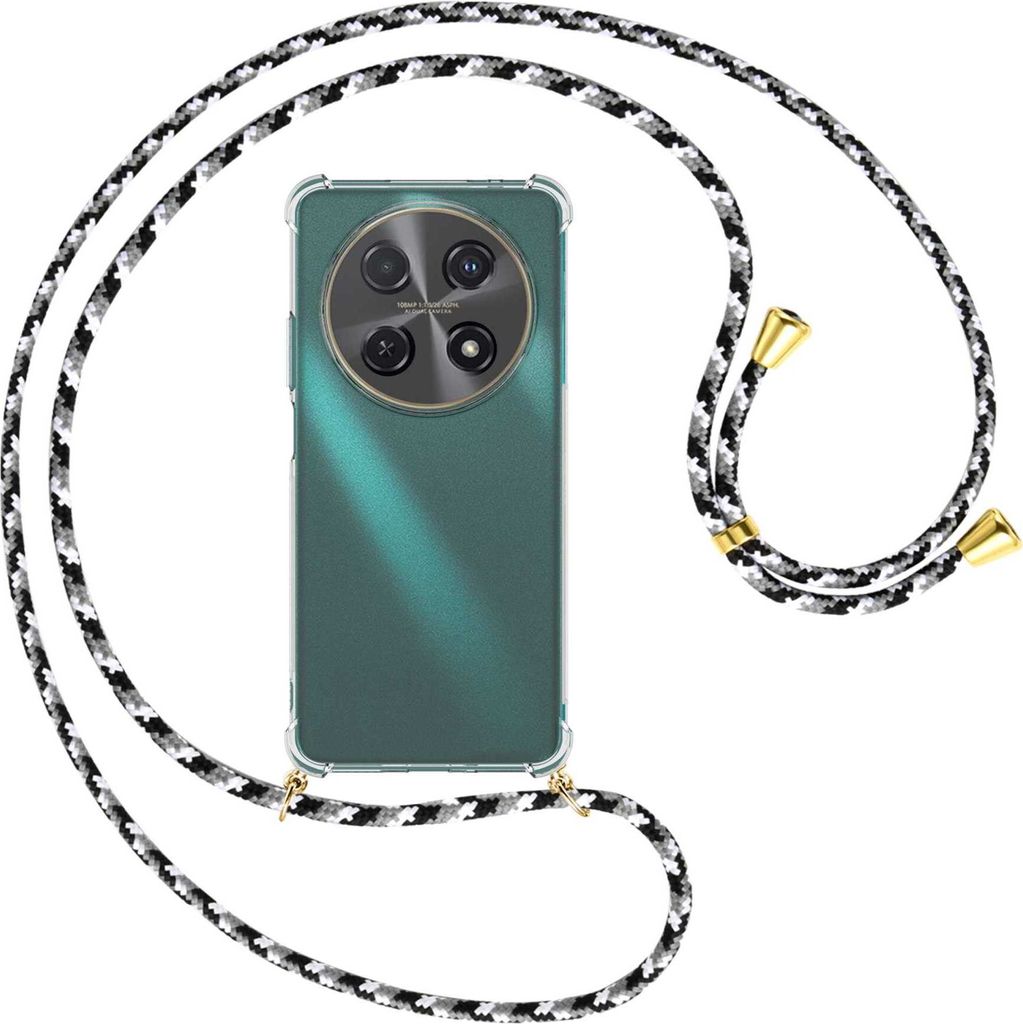Handykette Backcover-Schutzhülle mit Band (Metall goldfarben) für Huawei nova 12i - schwarz/grau/weiß