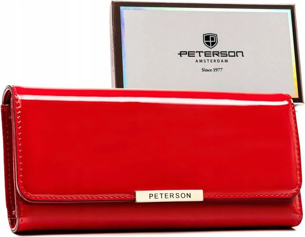 Peterson | Elegante portafoglio da donna, con design in pelle di serpente, pelle naturale, rosso, 18