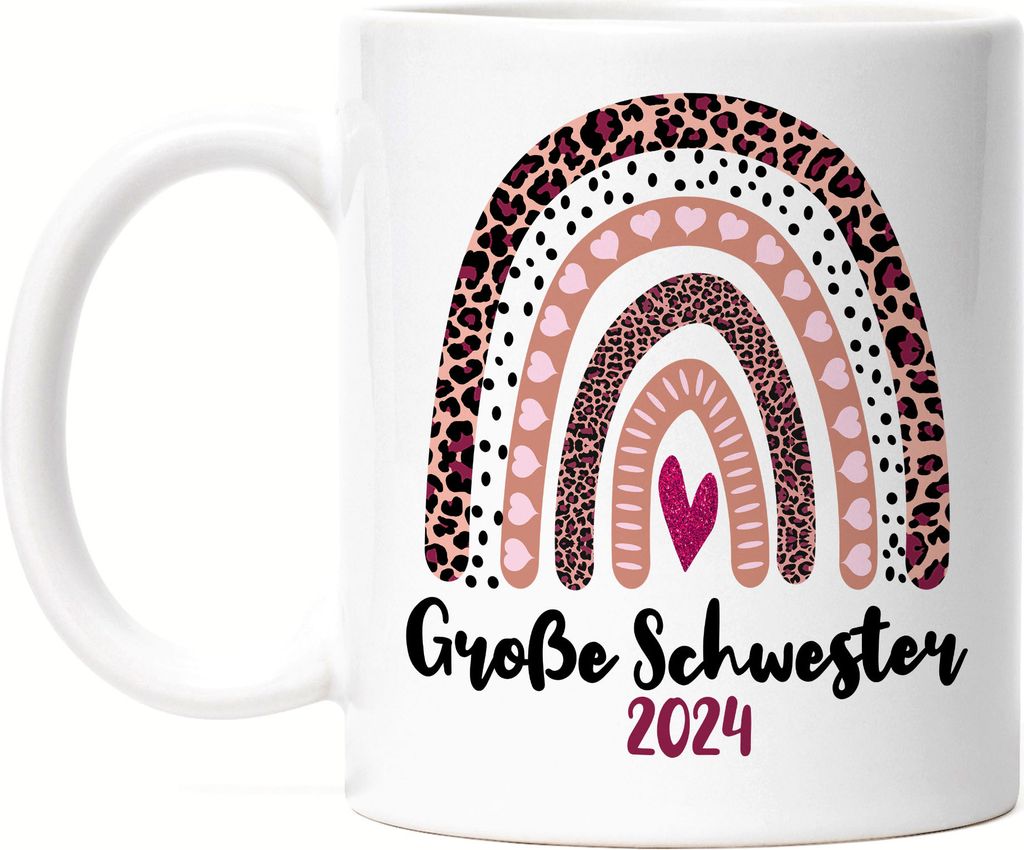 Große Schwester 2024 Tasse Weiß Sisters Beschützer Geborgenheit Liebe Familie Zusammenhalt Freude Love
