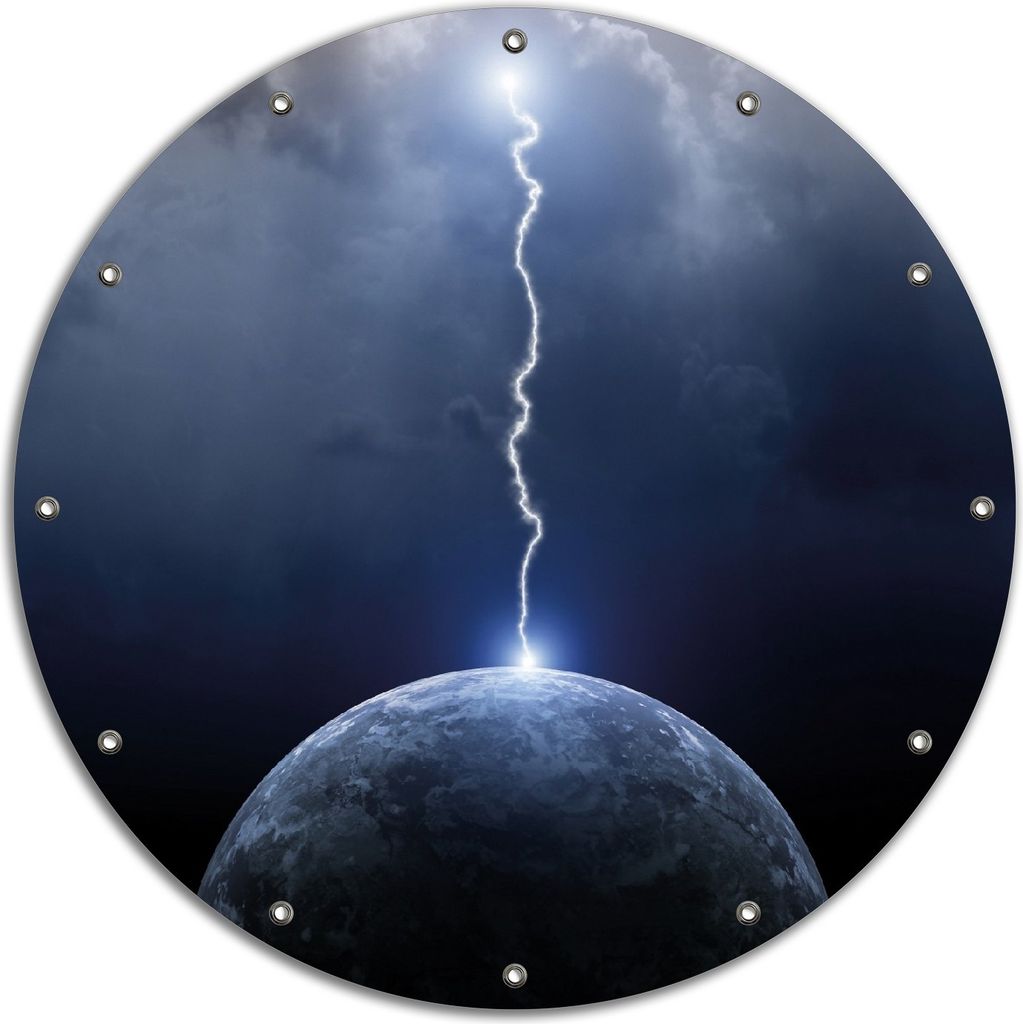 Wallario rundes Outdoor-Poster für Garten oder Balkon, Motiv Gewitter über der Erde, 90 cm Durchmesser