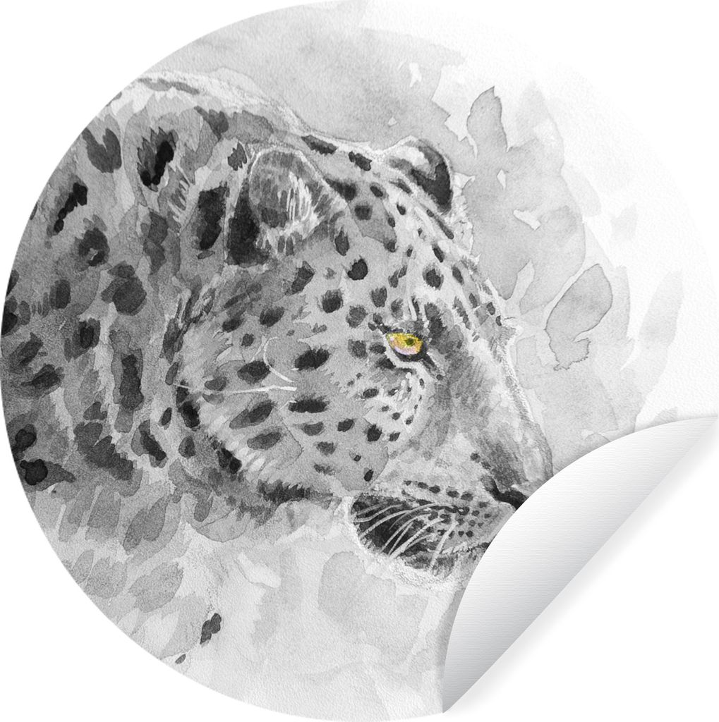 MuchoWow Runde Wandtattoo - Wandsticker Tapete Aufkleber Leopard - Gelb - Aquarell Ø 50 cm Selbstklebend und Repositionierbar - Wandaufkleber - ...