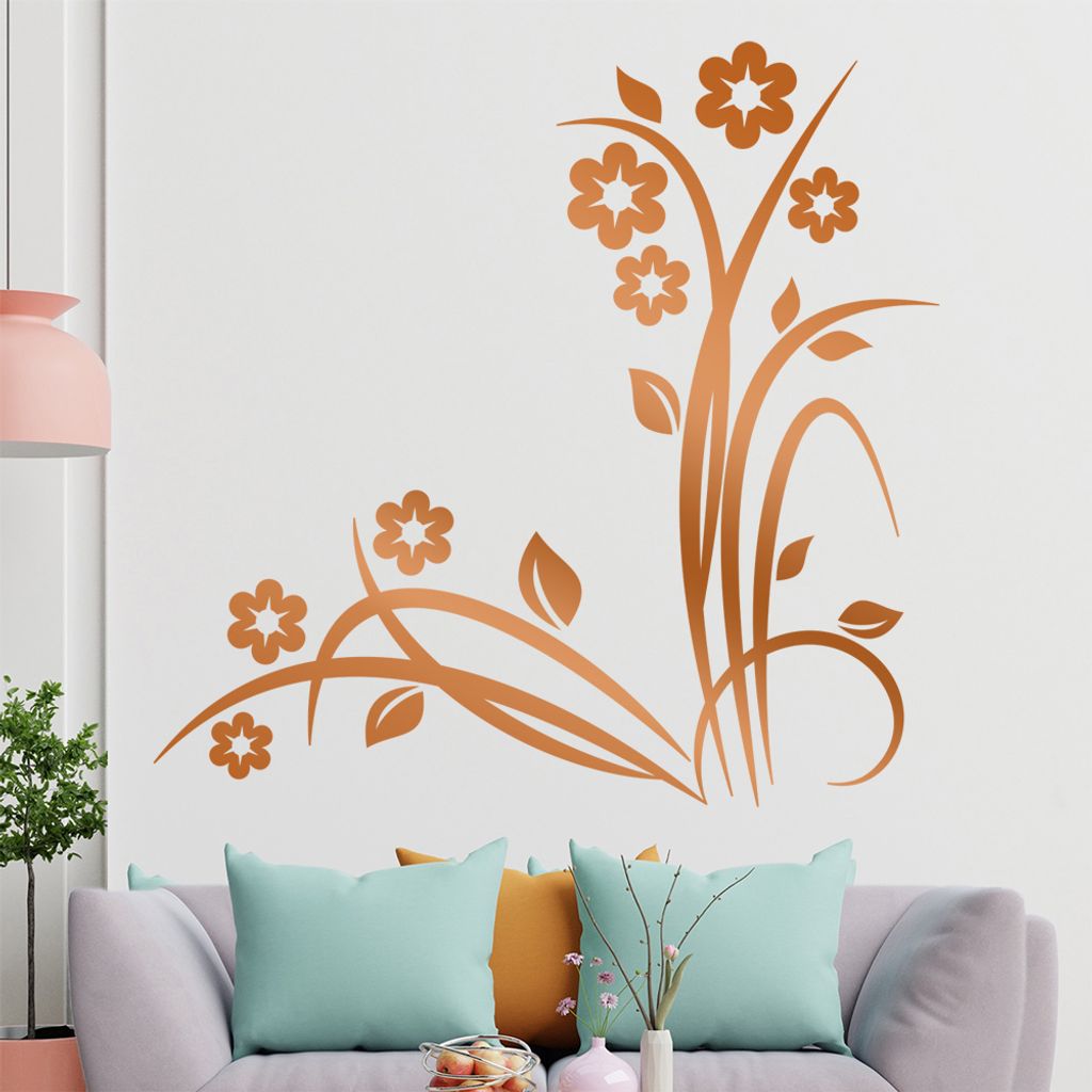 Blumen - Gräser - Blüten Wandtattoo in 6 Größen - Wandaufkleber Wall Sticker - Dekoration, Küche, Wohnzimmer, Schlafzimmer, Badezimmer