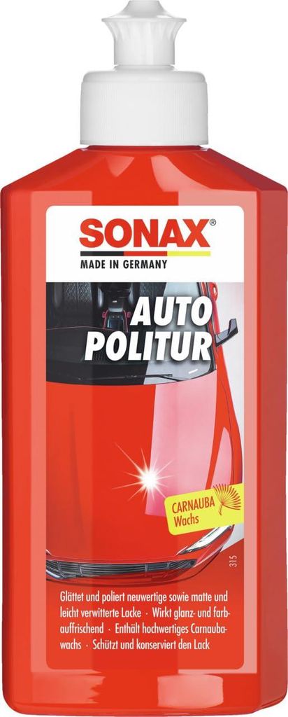 SONAX AutoPolitur (250 ml) für neuwertige, matte und leicht verwitterte Bunt- und Metallic-Lacke | Art-Nr. 0300100