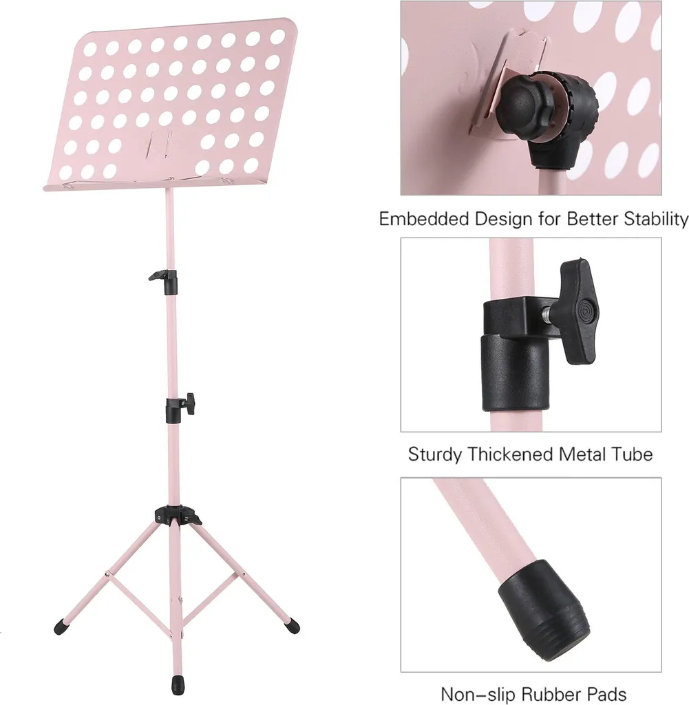 Pupitre de table rose pliable en métal pour partitions et instruments