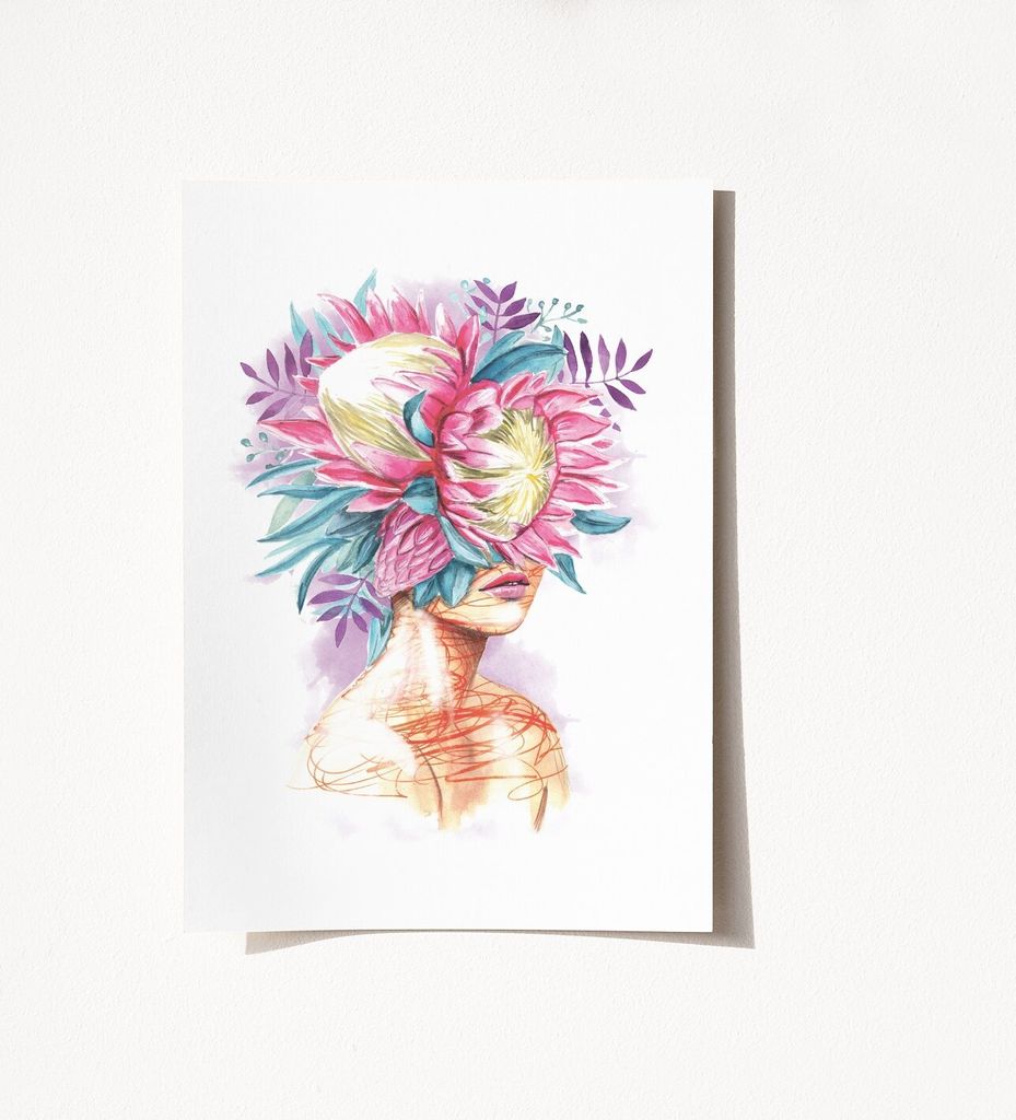 Wallity, Çiçekli Bayan - 2098, Plakat A3, Mehrfarbig, 100 % MATTE SATIN, 29,7 x 42 cm