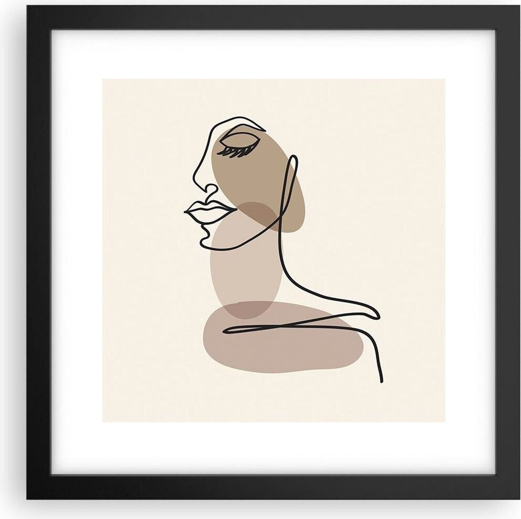 Gerahmtes Poster - Schwarzer Rahmen - Zeichnung einzeilig Frau - 30x30 cm - Wand Bild - Wanddeko - Wandbilder - Kunstposter - Wandposter - Bilderra...