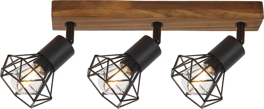Luminaire Plafonnier Zeus 3139 Chêne Naturel 3 Spots E14 Noir Mat 45cm