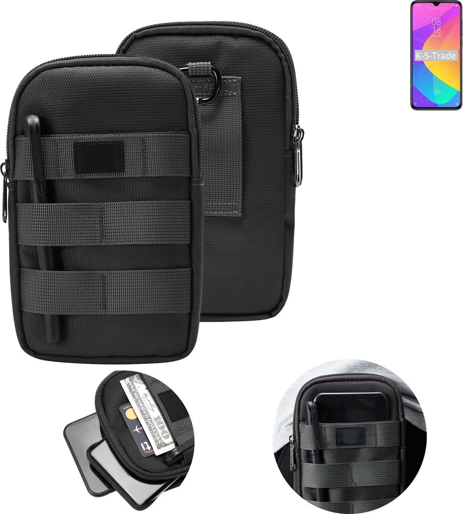 K-S-Trade Holster Gürtel Tasche kompatibel mit Xiaomi Mi CC9 Meitu Edition Handy Tasche Schutz Hülle dunkel-grau viele Fächer, 1x