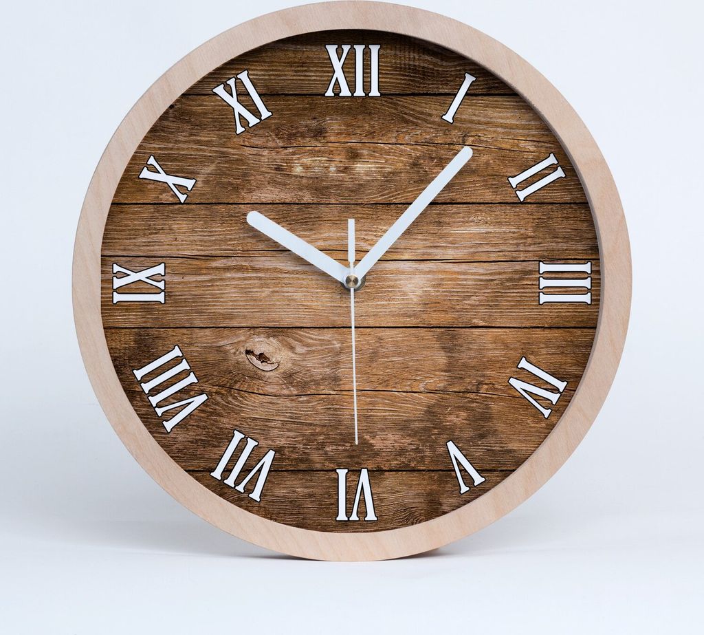 Holzuhr 30fi cm wanduhr - weiße Spitzen - Holzuntergrund