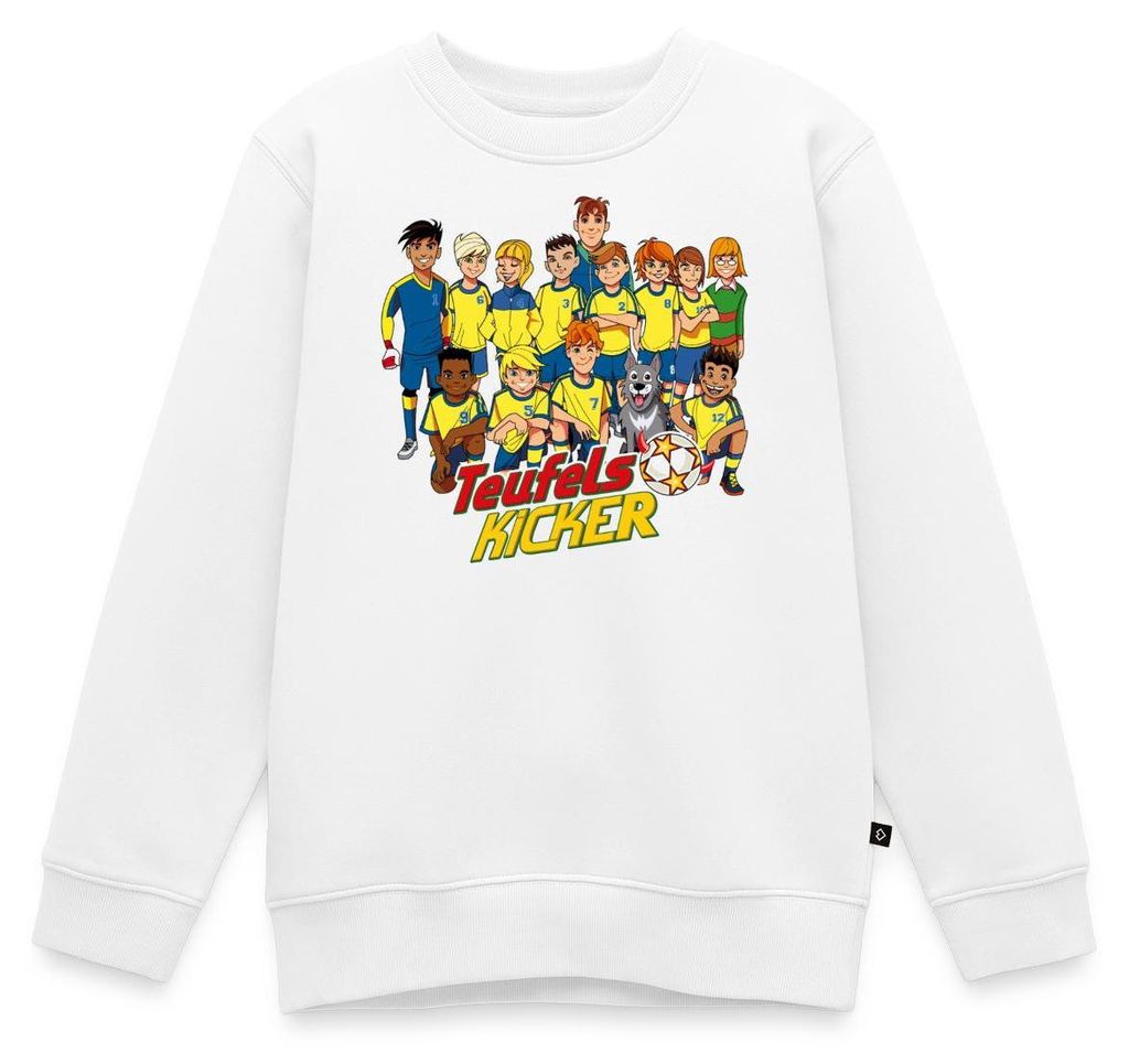 Spreadshirt Teufelskicker Fußballmannschaft Kinder Premium Pullover, 146/152 (10 Jahre), Weiß
