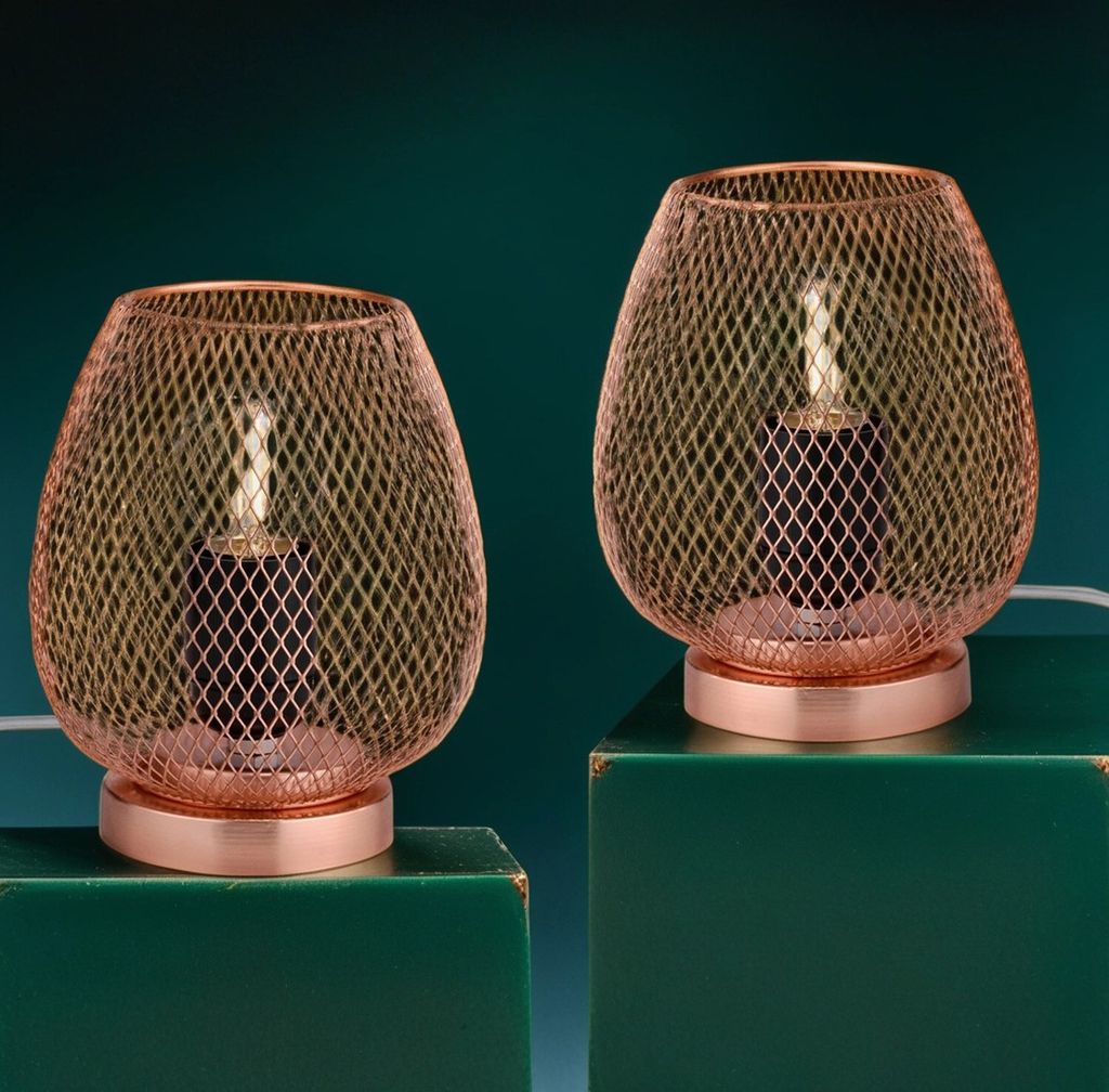 Marrakesch 2er Set Lampe Nachttischlampe aus Metall 16 cm groß | kleine Tischlampe Jonam Kupferfarben als moderne Dekoration