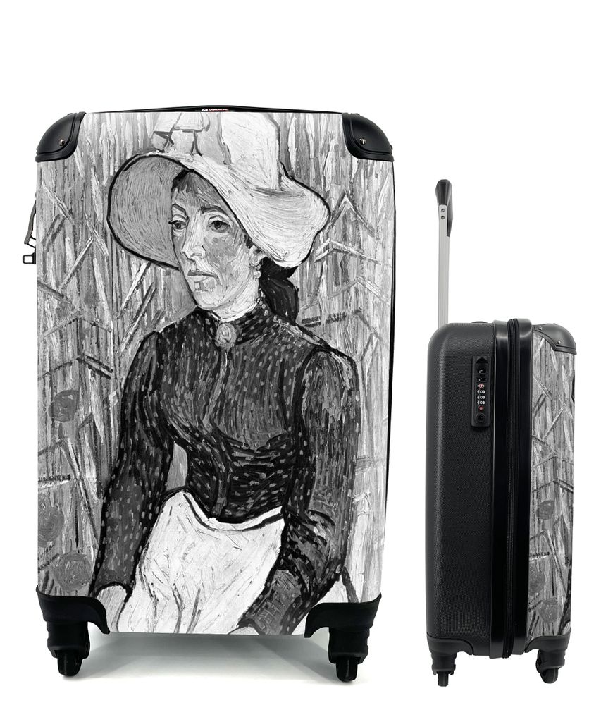 MuchoWow Koffer Handgepäck Trolley Rollkoffer Kleine Reisekoffer mit 4 Rollen - Bauernmädchen mit gelbem Strohhut - Vincent van Gogh - Schwarz ...