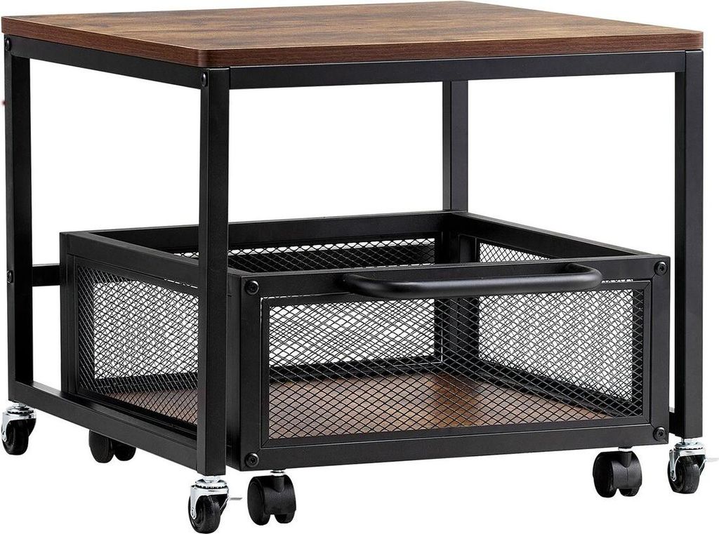 Mini Fridge Stand 198lbs with Storage Cart & Swivel Wheels Light Brown