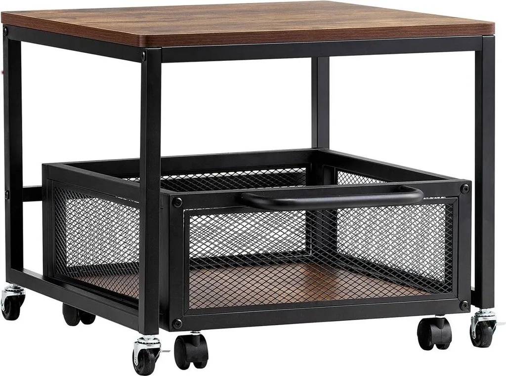 Mini réfrigérateur pour bureau et salon avec chariot mobile brun clair