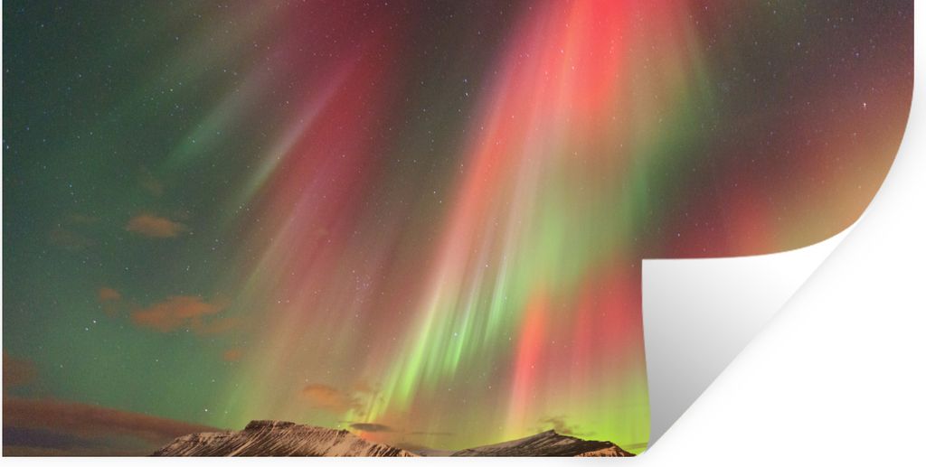 MuchoWow Wandtattoo Wandsticker Wandaufkleber Nordlichter - Grün - Rosa - Berg 120x60 cm Selbstklebend und Repositionierbar - Sticker - Dekorfolie