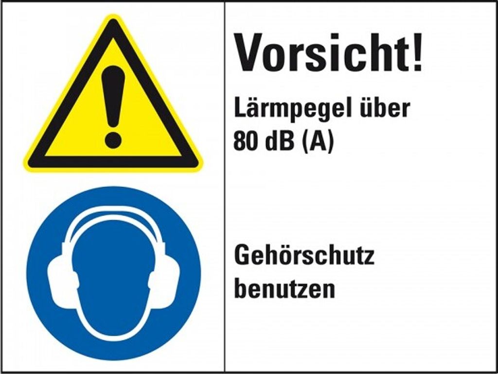 Dreifke Schild I Kombischild Vorsicht!Lärmpegel über 80 dB..., Kunststoff, 2...