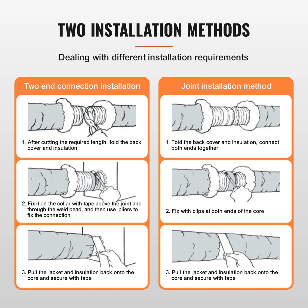 VEVOR tubo flessibile in alluminio lungo 7620 mm tubo di ventilazione Φ258 mm tubo flessibile in alluminio condotto d'aria R-6 valore di resistenza termica 25 mm spessore del tubo tubo tubo in alluminio Owens corning isolamento ovatta condotti d'aria - 5