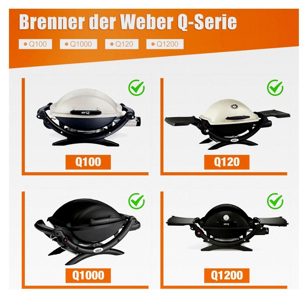 Edelstahlbrenner für Weber Q100, Q120, Q1000, Q1200, Q140 und Q1400 Gasgrills, Ersatzteile für Weber Baby Q, Zubehör für Brennerrohre