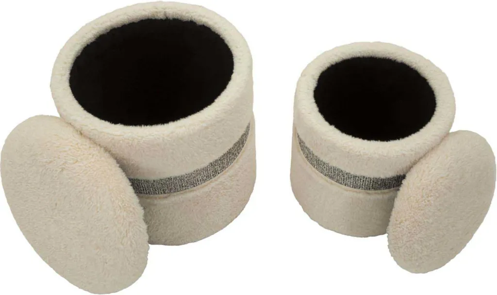 Pouf de Rangement en Tissu Crème Saint-Moritz - Lot de 2 Tabourets - 4