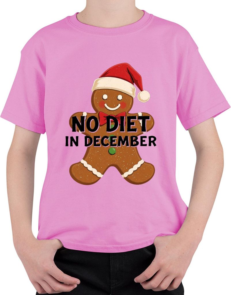 No Diet In December Lebkuchenmann Weihnachten lustig Geschenk Uni Kinder T-Shirt, Pink, 140