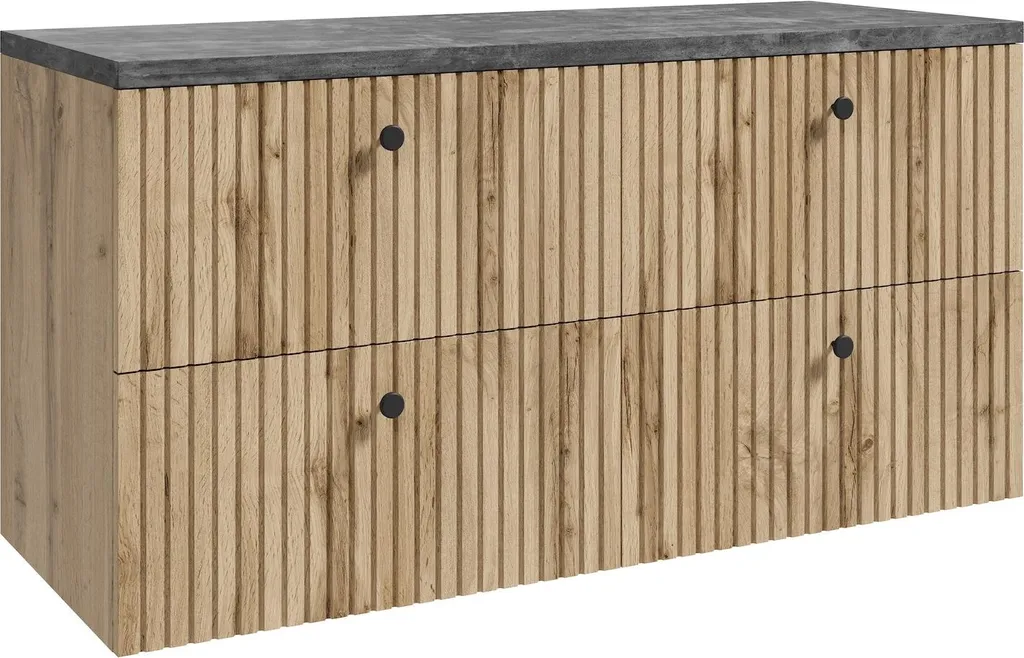 Meuble sous-vasque 120 cm en chêne massif avec grand rangement